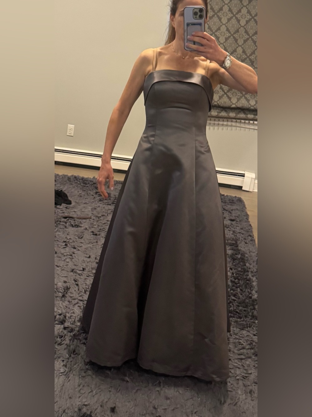 Strapless Satin Ballgown Gray Formal A-Line Dress Size 12